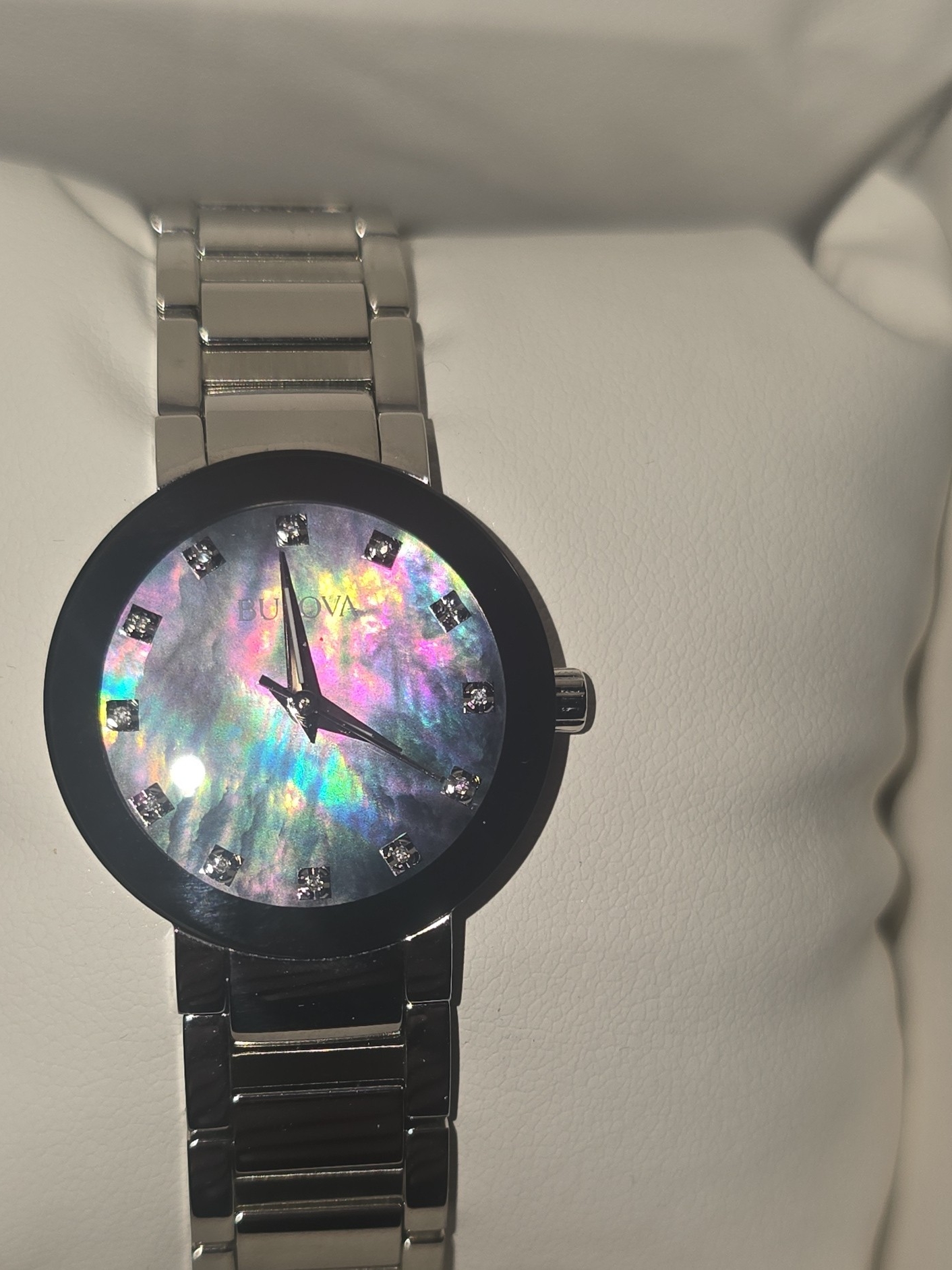 Bulova Futuro Womens Watch 96p172 Mother Of Pearl Dial Diamond Markers